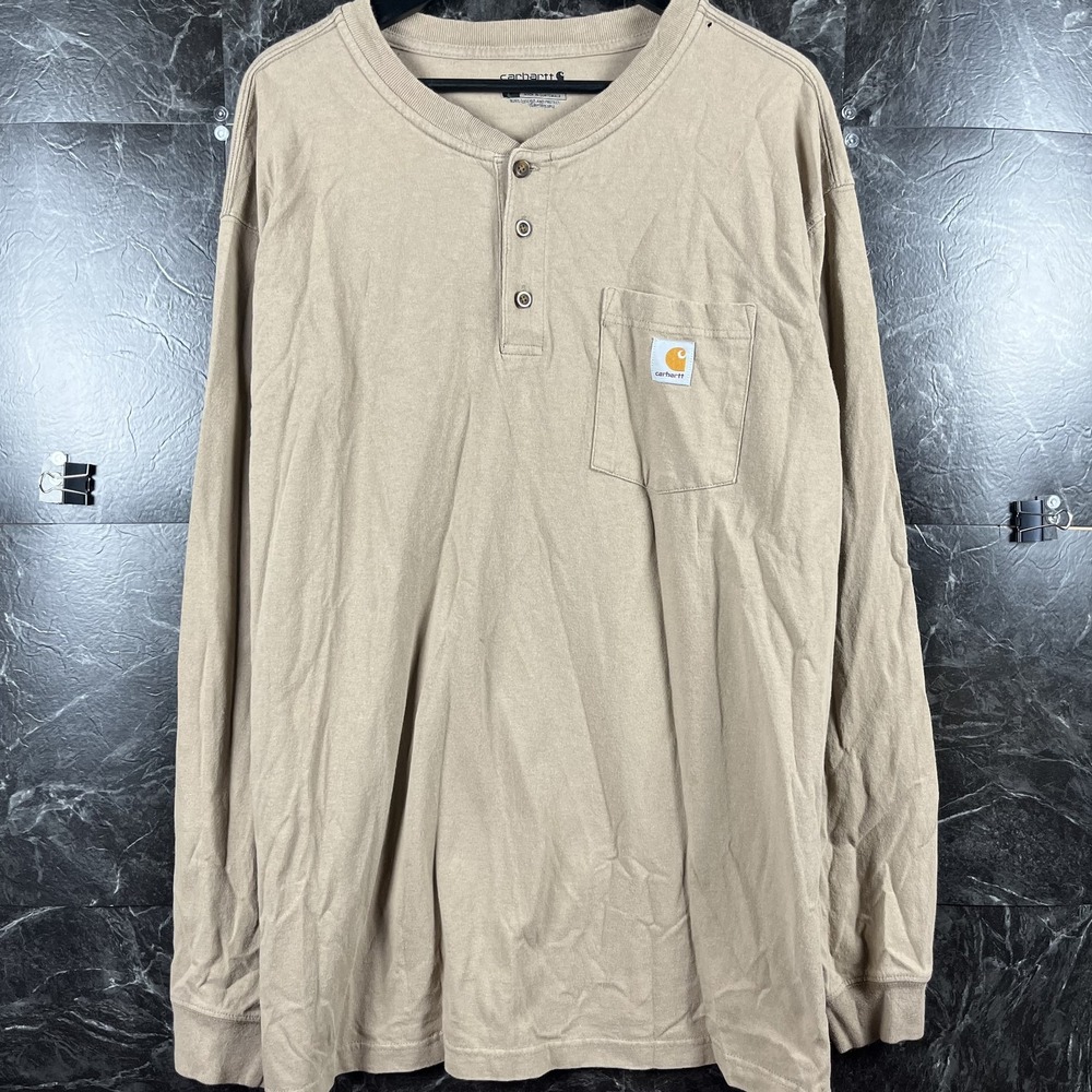 Carhartt Men's Beige Loose Fit Henley Sleeve Shirt XL -Flaws